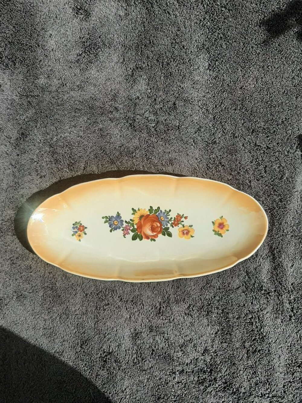 Vtg German Porcelain Hand Painted Floral Roses Oblong Serving Tray 11.5" x 5"